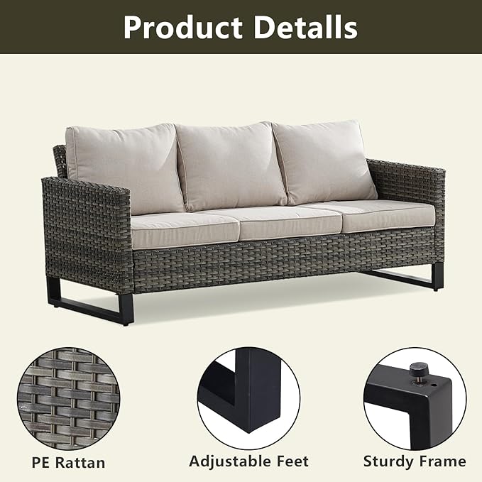 Rilyson Wicker Outdoor Patio Furniture Set - 5 Piece Patio Conversation Set with 2 Swivel Rocker Chairs,2 Rattan Ottoman and 1 Couch for Outside Porch Deck Backyard Garden(Mixed Grey/Beige)