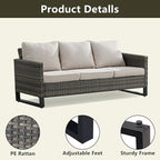 Wicker Outdoor Patio Furniture Set - 6 Piece Patio Conversation Set with 2 Swivel Rocker Chairs,2 Rattan Ottoman,1 Couch and 1 Metal Coffee Table for Outside Porch Deck Backyard(Mixed Grey/Beige)