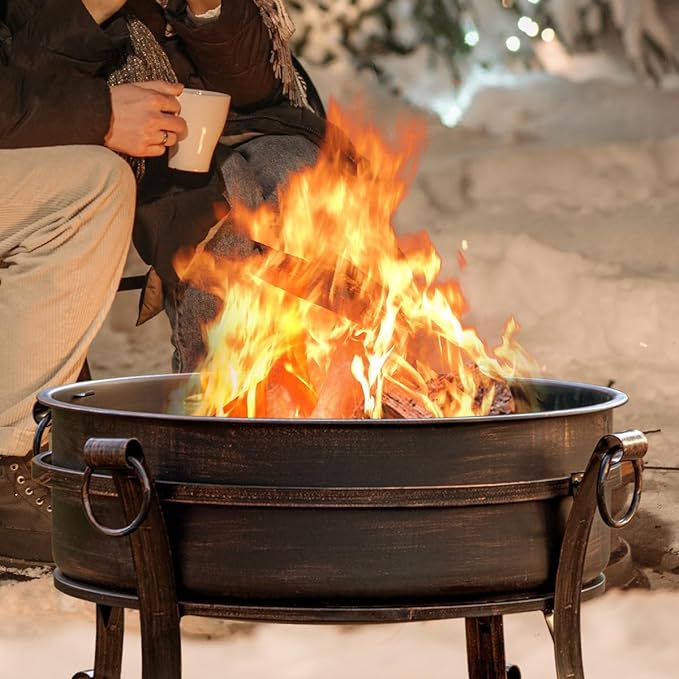 36 Inch Fire Pit with Grill & Lid, Fireplace & Round Table & BBQ 3 in 1 Fire Pit,Heavy Duty Wood Burning Fire Pits for Outside with Fire Poker, Waterproof Cover & Log Grate