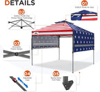 EAGLE PEAK 17x10 Pop up Gazebo Canopy Tent Outdoor Instant Canopy Shelter with Adjustable Dual Half Awnings (American Flag)
