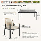 7 Pieces Outdoor Dining Set for 6, Patio Dining Set Wicker Rattan Chairs with Soft Cushion and Extendable Rectangular Table, Wicker Patio Table and Chairs for Backyard Porch