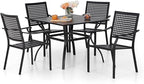 Sophia & William Patio Table and Chairs Set, Outdoor Dining Set for 4, 5 Piece Metal Patio Furniture, 37" Black Square Table(Beehive)