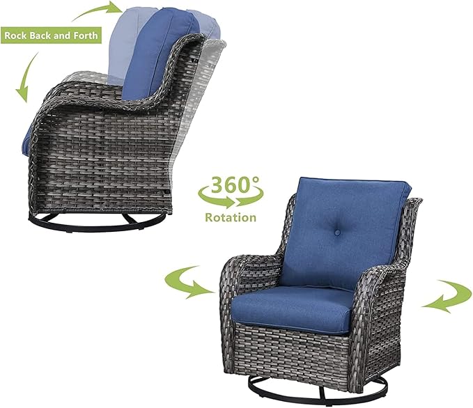 HUMMUH 6 Pieces Patio Furniture Set with Fire Pit Table Outdoor Conversation Set PE Wicker Patio Couch Swivel Glider Chairs Ottomans for Balcony Garden,Lawn,Deck