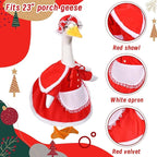 Mrs. Claus Porch Goose Outfits Christmas Lawn Goose Clothes Fits 23" Cement Plastic Goose Statue for Christmas Outdoor Garden Yard Patio Statue Art Decoration