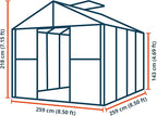 Greenhouse Saphir 4 Aluminum Frame 8.5 x 8.5 ft Approx. 6 mm Polycarbonate Panels - with Bonus Base Frame and Automatic Vent Opener