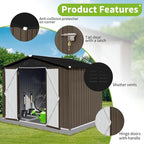 8FT x 6FT Outdoor Metal Storage Shed with Apex Roof - Heavy Duty Steel Garden Shed with Hinged Door & Built-in Vents, Includes Free Padlock for Secure Tool & Equipment Storage (Easy Assembly)