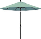 California Umbrella 9' Round Aluminum Market Umbrella, Crank Lift, Push Button Tilt, Black Pole, Sunbrella Spa