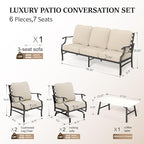 HERA'S HOUSE 6 Piece Patio Furniture Set, 2 x Rocking Chair, 2 x Fixed Chair, 1 x 3-Seat Sofa with Marbling Coffee Table, All Cushioned 7 Seats Outdoor Conversation Set for Lawn Garden Backyard