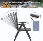 PHI VILLA 5-Piece Outdoor Dining Set for 4, All-Weather Grey Patio Furniture Set with Adjustable Folding Chairs & Square Metal Steel Table - Lightweight Portable Backyard Garden Set