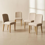 mopio Logan Upholstered Beige Parson Dining Chair Set of 4, Modern Farmhouse Solid Light Oak Wood with Ergonomic Curved Back Rest for Dining Room and Kitchen