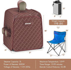 Giantex Portable Folding Sauna, 1 or 2 Person Steam Spa with Remote Control, Folding Chair, Foot Massage Roller, Absorbent Mat, 9 Temperature Levels, 3L Steamer, 800W Home Full Body Spa Tent (Brown)