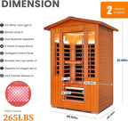 Outdoor Sauna 2 Person Sauna Infrared Saunas Dry Sauna Room Red Cedar and Canadian Fir Wood Wooden Sauna Spa 2080W Red Light Lamp 48.8 * 38.19 * 81.89inch