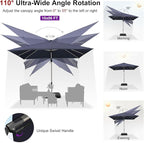 PURPLE LEAF 10' X 6.5' Left-right Tilting Patio Umbrella Outdoor Swivel Cantilever Umbrella Aluminum Offset Umbrella with Champagne Frame and 360-degree Rotation for Garden Deck Pool, Navy Blue