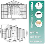 10 * 14 * 8.7FT Greenhouse for Outdoors,Polycarbonate Greenhouse with Stronger Wind Protection and Roof Vent,Walk-in Large Aluminum Sunroom Winter Proof,Black