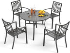 PHI VILLA 5 Pieces Outdoor Round Dining Set for 4, Wrought Iron Circle Table with Umbrella Hole & Stacking Metal Chairs, Modern Furniture Set for Patio, Deck, Backyard, Porch