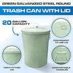 Plexon 20 Gallon Metal Trash Can with Lid Outdoor Large Garbage Can Decorative Trash Can Heavy Duty Powder Coated Metal Bucket with Lid for Garage Workshop Ash Storage Farmhouse, Green