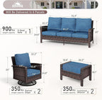 Patio Furniture Set with Swivel Chairs, High Back Wicker Rattan Sofa Chairs with 5.5" Thick Cushion and 2 Ottoman, Outdoor Conversation Set for Backyard Deck, Blue