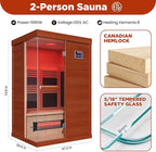 OnxyEdge 2-Person Full Spectrum Sauna with 6.5 * 6.5" Red Light Therapy & 2 Built-in Speakers, Indoor Dry Sauna 1990W/120V with Dual LED Controls for Home & Gym – Canadian Hemlock Spa Room (Wood)