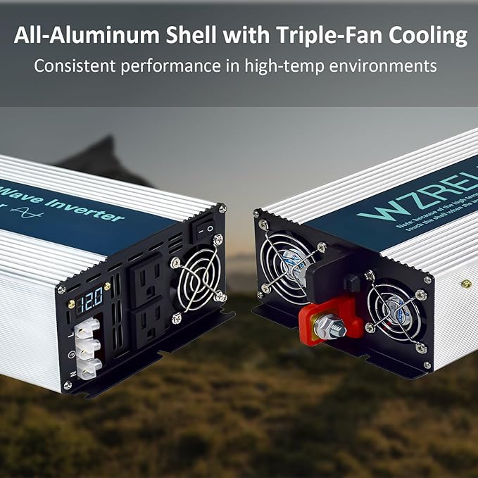WZRELB 3000W Pure Sine Wave Inverter, Car Power Inverter 24V DC to 110V 120V AC Converter for RV, Truck, Solar, Outdoor with Dual AC Outlets, Hardwire Port, Surge 6000W, LED Display,Off-Grid