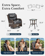 HILLGA Luxury Patio Furniture Set with 6-inch Thick Cushion, Outdoor High Back Swivel Rocker Patio Chairs, 3PCS Wicker Conversation Set for Deck Yard and Poolside, Dark Grey (V2)