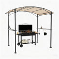 Gotland 8'x 5' Outdoor Grill Gazebo, BBQ Canopy Shelter with 2 Metal Openwork Shelving Units & 5 Tool Hooks, Curved Waterproof Top for Party, Backyard, Poolside Khaki