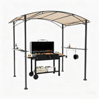 Gotland 8'x 5' Outdoor Grill Gazebo, BBQ Canopy Shelter with 2 Metal Openwork Shelving Units & 5 Tool Hooks, Curved Waterproof Top for Party, Backyard, Poolside Khaki