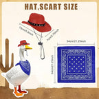 Porch Goose Outfits Western Cowboy Style, Lawn Cement Goose Clothes Outfits for Cement Goose Includes Adjustable Cowboy Hat and Scarf for 23/17″ Outdoor Statue (Blue,Red)