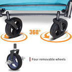 Foldable Wagon with Canopy - Collapsible Utility Cart with 2 Seats & Belts, Adjustable Handle, Expandable Front for Camping, Picnic, Shopping (Turquoise/Grey)