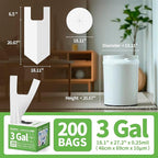 Small Trash Bags with Handles 3 Gallon 200 Count White - Ocean Plastic Upcycling - Plastic Garbage Bags, Can Bin & Waste Basket Liner for Kitchen, Bathroom, Office and Pets