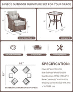 Belord Luxury 6-inch Thick Cushion Patio Furniture Set - Outdoor Swivel Rocker Glider Chairs Set of 4 with Glass Top Side Table, All-Weather Wicker Patio Conversation Set for Deck Balcony Sunroom