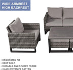 HUMMUH 6 Piece Patio Furniture All Weather Wicker Outdoor Sectional Sofa,High Back Patio Chairs,Coffee Table and Ottomans Set for Porch,Garden,Backyard