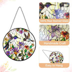 Stained Glass Hummingbird Suncatcher Window Hanging - Handmade Stained Glass Bird Suncatchers for Windows Hanging - Wildflowers Sun Catchers Wall Art Home Garden Decor Panel Gifts for Women Mom Wife