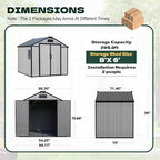 MELLCOM 8 x 6 FT Outdoor Plastic Garden Storage Shed with Floor, Resin Tool Storage Shed with Windows and Lockable Door for Patio, Lawnmower, Pool Supply, Bike