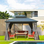 Domi 12’ X 12’ Hardtop Gazebo Canopy with Netting & Curtains, Outdoor Metal Gazebo with Galvanized Steel Double Roof for Patio Lawn and Garden, Gray