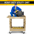 Heavy Duty Garden Tool Carts,600LBS Capacity 2 Tier Yard Tool Storage Rack with Side Hooks Garage Tool Cart with 360°Swivel Wheels Outdoor Garden Tool for Shed, Yard, Garage,Sand