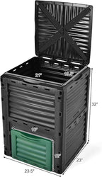 Happygrill Outdoor Compost Bin, Composting Box w/Top Flip Latch-on Lid,80 Gallons Composter for Kitchen Waste & Garden Scraps, Compost Barrel for Fast Creation of Fertile Soil (Black+Green)