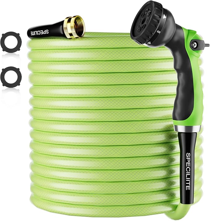 SPECILITE Flexible Garden Water Hose 150 Ft, Heavy Duty, Lightweight and Leak-Proof Pipe× 1/2 In, 3/4" Brass Swivel Fittings,Burst 600 PSI, Non-Expandable, Kink-Proof, For Car, Yard, Outdoor, Lawn
