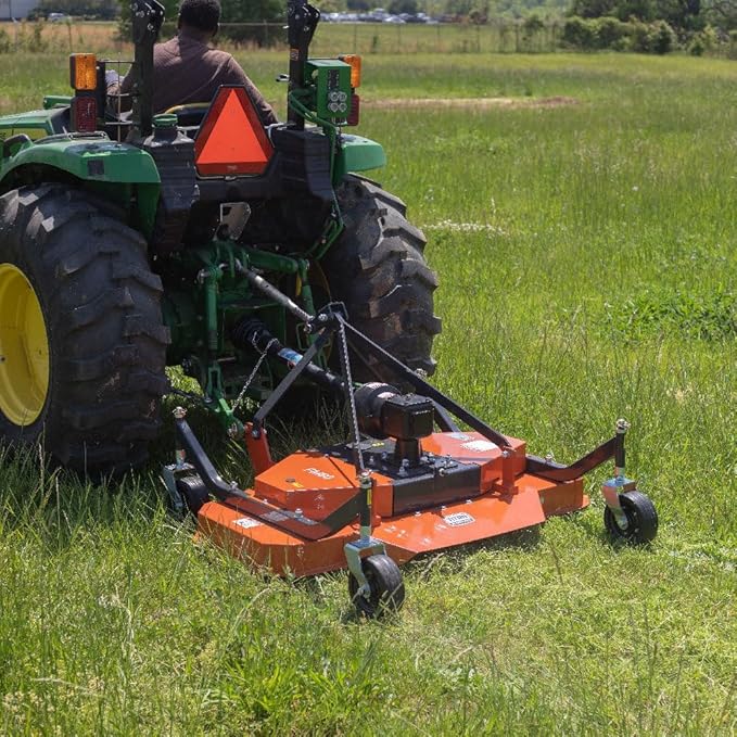 Titan Attachments 3 Point PTO Finish Mower, 60" Cutting Width, Cat 1 Hookup, Orange Finish, Rear Discharge, Pull Behind Mower for 25-40 HP Tractors, Low-Noise Cast Iron Gearbox