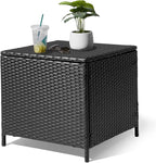 Outvita Outdoor Side Table, Rattan Coffee Table with Storage 27 Gallon Patio Small Deck Storage Box for Cushion Towel Books, Brown Side Table with lid