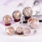 JIC Gem Large Striped Agate Crystal Sphere with Stand Gemstone Decorative Ball for Home Decor Altar Reiki Healing Gift 80-90mm