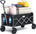 Collapsible Foldable Wagon, Folding Wagon with Wheel Heavy Duty with 180lbs Weight Capacity Lightweight Utility Camping Cart for Groceries Garden Beach Sports Fishing (Black)