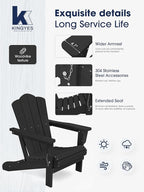 KINGYES Folding Adirondack Chair Set of 6, HDPE All-Weather Patio Chairs, Wooden Textured Lawn Chair for Poolside, Backyard, Deck, Fire Pit, Black