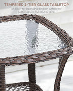 3 Piece Patio Swivel Chairs and Side Table Set - High Back Outdoor Brown Wicker Rattan Rocking Glider with Thick Cushions for Porch Apartment Deck Yard Poolside Garden - Beige