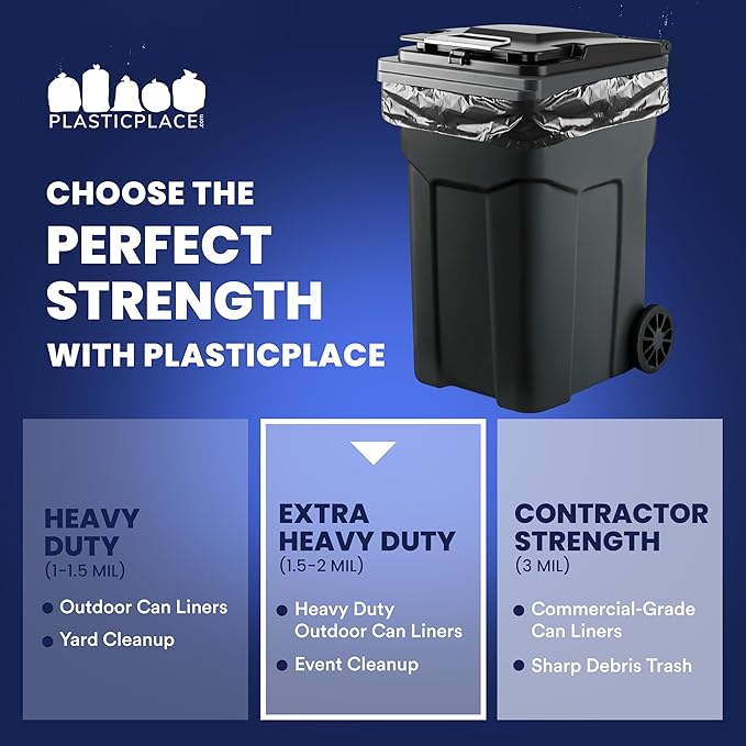 Plasticplace - W65LDBTL2RL 64-65 Gallon Trash Can Liners for Toter │ 2.0 Mil │ Black Heavy Duty Garbage Bags │ Rolls │ 49” x 59” (50 Count)