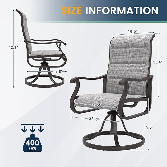 Amopatio Padded Patio Swivel Chairs Set of 8, Outdoor Dining Chairs with Ultra Soft Textilene High Back Seat & Metal Rocker Frame, for Backyard Deck Lawn Garden, Light Gray