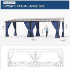 Kullavik 10' × 24' Hardtop Gazebo for Patio,Wall-Mounted Lean to Gazebo Pergola with Sloping Roof and Durable Aluminum Frame,Large Heavy Duty Awnings for Decks,Backyard,NavyBlue