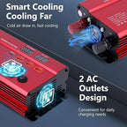 600W Car Power Inverter, 12V/24V Car Plug Adapter Outlet Converter with 1 Type C Port, 3 USB Ports, Dual AC Outlets for Cars Trucks US Plug (Red)