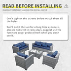 5 Piece Wicker Patio Furniture Sets Outdoor Conversation Set, PE Rattan Sectional Sofa Couch with Storage Table and Non-Slip Navy Blue Cushions, Furniture Covers Included