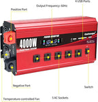 4000W Power Inverter 12V to 110V/120V DC to AC with LCD Display, Remote Controller 5 x AC Outlets and 4 x 3.1A USB Car Adapter for Car Truck Boat RV Solar System