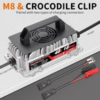 58.4V 18A Lithium Battery Charger for 48V LiFePO4 Battery, Waterproof Connector with M8 Ring & Alligator Clip, for Golf Carts, RVs, 48V Trolling Motors